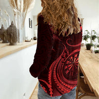 Personalised New Zealand Red Darts Women Casual Shirt Maori Fern Curve Style