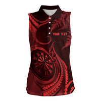 Personalised New Zealand Red Darts Women Sleeveless Polo Shirt Maori Fern Curve Style