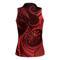 Personalised New Zealand Red Darts Women Sleeveless Polo Shirt Maori Fern Curve Style