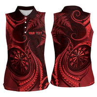 Personalised New Zealand Red Darts Women Sleeveless Polo Shirt Maori Fern Curve Style