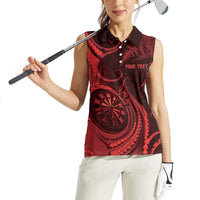 Personalised New Zealand Red Darts Women Sleeveless Polo Shirt Maori Fern Curve Style