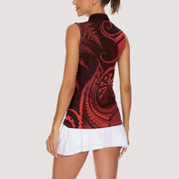 Personalised New Zealand Red Darts Women Sleeveless Polo Shirt Maori Fern Curve Style