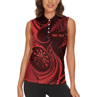 Personalised New Zealand Red Darts Women Sleeveless Polo Shirt Maori Fern Curve Style