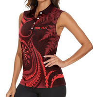 Personalised New Zealand Red Darts Women Sleeveless Polo Shirt Maori Fern Curve Style