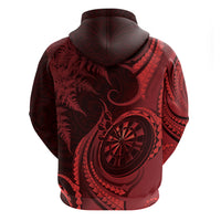 Personalised New Zealand Red Darts Zip Hoodie Maori Fern Curve Style