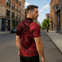 Personalised New Zealand Red Darts Zipper Polo Shirt Maori Fern Curve Style