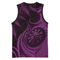 Personalised New Zealand Purple Darts Basketball Jersey Maori Fern Curve Style