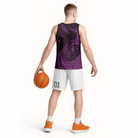 Personalised New Zealand Purple Darts Basketball Jersey Maori Fern Curve Style