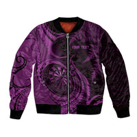 Personalised New Zealand Purple Darts Bomber Jacket Maori Fern Curve Style