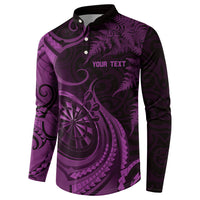 Personalised New Zealand Purple Darts Button Sweatshirt Maori Fern Curve Style