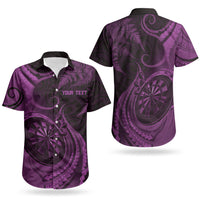 Personalised New Zealand Purple Darts Couples Matching Short Sleeve Bodycon Dress and Hawaiian Shirt Maori Fern Curve Style
