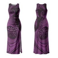 Personalised New Zealand Purple Darts Couples Matching Tank Maxi Dress and Long Sleeve Button Shirt Maori Fern Curve Style