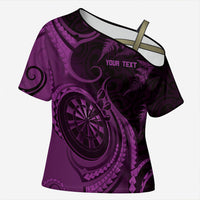 Personalised New Zealand Purple Darts Cross Shoulder Shirt Maori Fern Curve Style