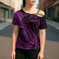 Personalised New Zealand Purple Darts Cross Shoulder Shirt Maori Fern Curve Style