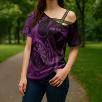 Personalised New Zealand Purple Darts Cross Shoulder Shirt Maori Fern Curve Style