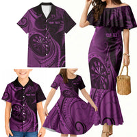 Personalised New Zealand Purple Darts Family Matching Mermaid Dress and Hawaiian Shirt Maori Fern Curve Style