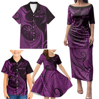 Personalised New Zealand Purple Darts Family Matching Puletasi and Hawaiian Shirt Maori Fern Curve Style