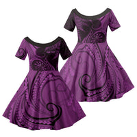 Personalised New Zealand Purple Darts Family Matching Summer Maxi Dress and Hawaiian Shirt Maori Fern Curve Style