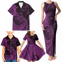 Personalised New Zealand Purple Darts Family Matching Tank Maxi Dress and Hawaiian Shirt Maori Fern Curve Style