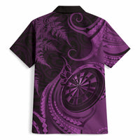 Personalised New Zealand Purple Darts Hawaiian Shirt Maori Fern Curve Style