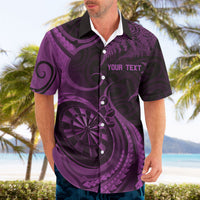 Personalised New Zealand Purple Darts Hawaiian Shirt Maori Fern Curve Style