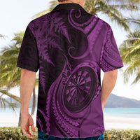 Personalised New Zealand Purple Darts Hawaiian Shirt Maori Fern Curve Style