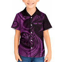 Personalised New Zealand Purple Darts Hawaiian Shirt Maori Fern Curve Style