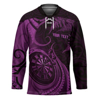 Personalised New Zealand Purple Darts Hockey Jersey Maori Fern Curve Style