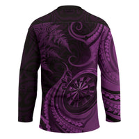 Personalised New Zealand Purple Darts Hockey Jersey Maori Fern Curve Style