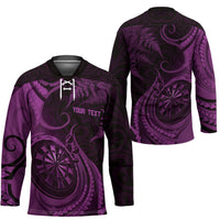 Personalised New Zealand Purple Darts Hockey Jersey Maori Fern Curve Style
