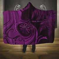 Personalised New Zealand Purple Darts Hooded Blanket Maori Fern Curve Style