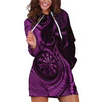 Personalised New Zealand Purple Darts Hoodie Dress Maori Fern Curve Style