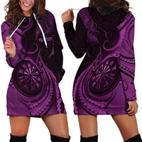 Personalised New Zealand Purple Darts Hoodie Dress Maori Fern Curve Style
