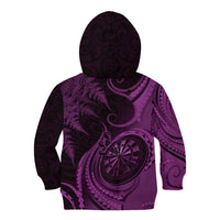 Personalised New Zealand Purple Darts Kid Hoodie Maori Fern Curve Style