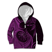 Personalised New Zealand Purple Darts Kid Hoodie Maori Fern Curve Style
