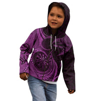 Personalised New Zealand Purple Darts Kid Hoodie Maori Fern Curve Style