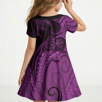 Personalised New Zealand Purple Darts Kid Short Sleeve Dress Maori Fern Curve Style