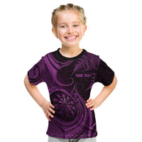 Personalised New Zealand Purple Darts Kid T Shirt Maori Fern Curve Style