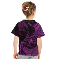 Personalised New Zealand Purple Darts Kid T Shirt Maori Fern Curve Style
