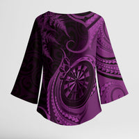 Personalised New Zealand Purple Darts Kimono Sleeve Blouse Maori Fern Curve Style