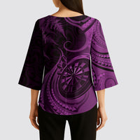 Personalised New Zealand Purple Darts Kimono Sleeve Blouse Maori Fern Curve Style
