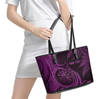 Personalised New Zealand Purple Darts Leather Tote Bag Maori Fern Curve Style