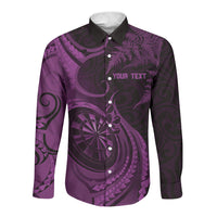 Personalised New Zealand Purple Darts Long Sleeve Button Shirt Maori Fern Curve Style