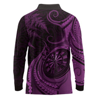 Personalised New Zealand Purple Darts Long Sleeve Polo Shirt Maori Fern Curve Style