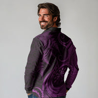 Personalised New Zealand Purple Darts Long Sleeve Polo Shirt Maori Fern Curve Style