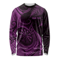 Personalised New Zealand Purple Darts Long Sleeve Shirt Maori Fern Curve Style