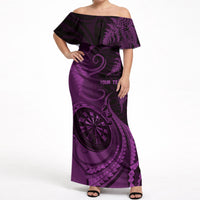 Personalised New Zealand Purple Darts Off Shoulder Maxi Dress Maori Fern Curve Style