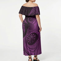 Personalised New Zealand Purple Darts Off Shoulder Maxi Dress Maori Fern Curve Style