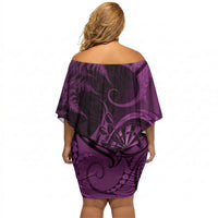 Personalised New Zealand Purple Darts Off Shoulder Short Dress Maori Fern Curve Style