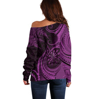 Personalised New Zealand Purple Darts Off Shoulder Sweater Maori Fern Curve Style